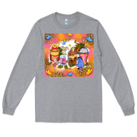 Heather Grey cartoon characters coffee cups Long Sleeve Tee - Zillion Design Studio