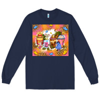 Navy cartoon characters coffee cups Long Sleeve Tee - Zillion Design Studio