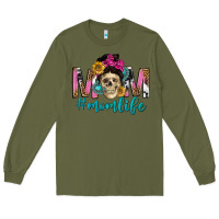 Army Green mom life with skull Long Sleeve Tee - texasbilliewilder