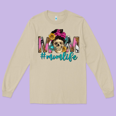 Mom Life With Skull Long Sleeve Tee Designed By Texasbilliewilder