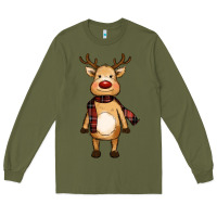 Army Green cute reindeer Long Sleeve Tee - RanaPortraitStore
