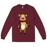 Burgundy cute reindeer Long Sleeve Tee - RanaPortraitStore