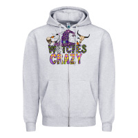 Heather Grey Witches Be Crazy Zipper Hoodie - CowhideDigitalArt