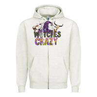 Oatmeal Heather Witches Be Crazy Zipper Hoodie - CowhideDigitalArt