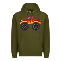 Army Green monster truck with flames Premium Hoodie - MaliasSmallBusiness