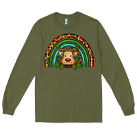 Army Green reindeer rainbow christmas Long Sleeve Tee - RanaPortraitStore
