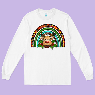 Reindeer Rainbow Christmas Long Sleeve Tee Designed By Ranaportraitstore