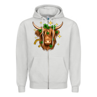 Dove Grey St. Patrick's Day Highland Cow Zipper Hoodie - Neo Western