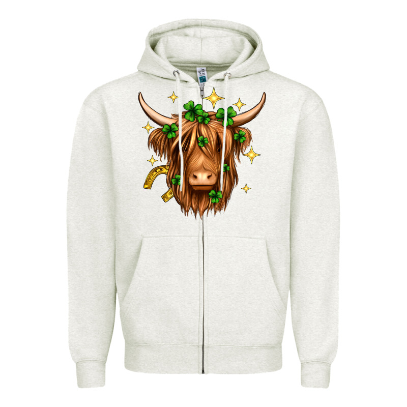 St. Patrick's Day Highland Cow Zipper Hoodie by Neo Western | Teevron