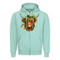 Seafoam St. Patrick's Day Highland Cow Zipper Hoodie - Neo Western
