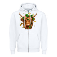 White St. Patrick's Day Highland Cow Zipper Hoodie - Neo Western