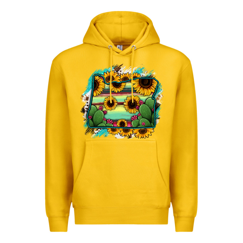 Oregon Map Sunflower Cactus Serape Premium Hoodie by RanaPortraitStore | Teevron