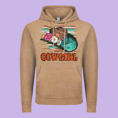 Cowgirl Hat Flowers Leopard And  Leather Vintage Hoodie Designed By Adodesignshop
