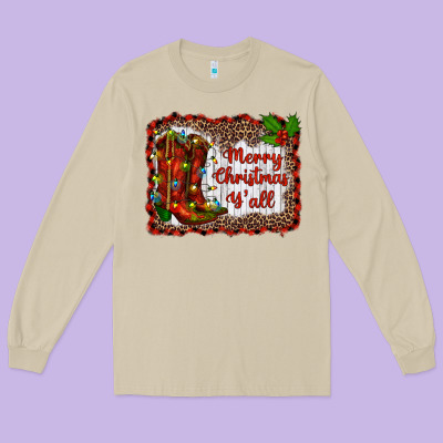 Merry Christmas Yall Long Sleeve Tee Designed By Ranaportraitstore