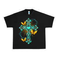 Black cross with heart shaped gemstone and butterfly Urban Heavy Tee - texasbilliewilder