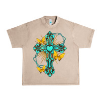 French Oak cross with heart shaped gemstone and butterfly Urban Heavy Tee - texasbilliewilder