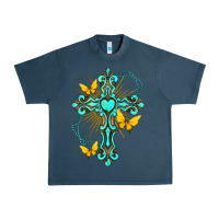 Midnight Navy cross with heart shaped gemstone and butterfly Urban Heavy Tee - texasbilliewilder