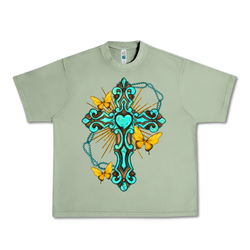Cross With Heart Shaped Gemstone And Butterfly Urban Heavy Tee by texasbilliewilder | Teevron