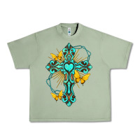 Oil Green cross with heart shaped gemstone and butterfly Urban Heavy Tee - texasbilliewilder