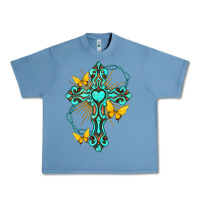 Pebble Blue cross with heart shaped gemstone and butterfly Urban Heavy Tee - texasbilliewilder