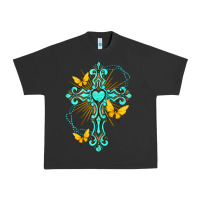 Pigment Black cross with heart shaped gemstone and butterfly Urban Heavy Tee - texasbilliewilder
