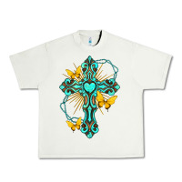 Pistachio cross with heart shaped gemstone and butterfly Urban Heavy Tee - texasbilliewilder