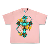 Salmon cross with heart shaped gemstone and butterfly Urban Heavy Tee - texasbilliewilder
