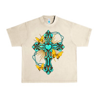 Sandshell cross with heart shaped gemstone and butterfly Urban Heavy Tee - texasbilliewilder