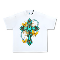 White cross with heart shaped gemstone and butterfly Urban Heavy Tee - texasbilliewilder