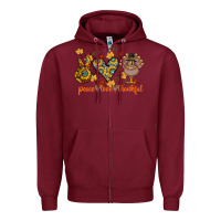 Burgundy Peace Love Thankful Zipper Hoodie - CowhideDigitalArt
