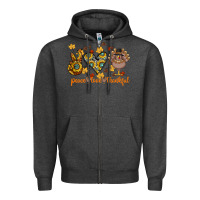 Charcoal Heather Peace Love Thankful Zipper Hoodie - CowhideDigitalArt