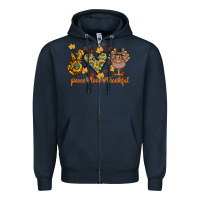 Navy Peace Love Thankful Zipper Hoodie - CowhideDigitalArt
