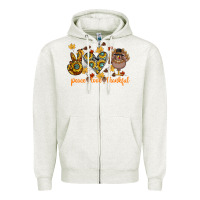 Oatmeal Heather Peace Love Thankful Zipper Hoodie - CowhideDigitalArt