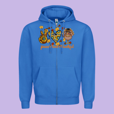 Peace Love Thankful Zipper Hoodie Designed By Cowhidedigitalart