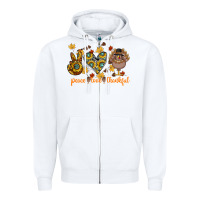 White Peace Love Thankful Zipper Hoodie - CowhideDigitalArt
