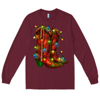 Burgundy christmas western boots with lights Long Sleeve Tee - RanaPortraitStore
