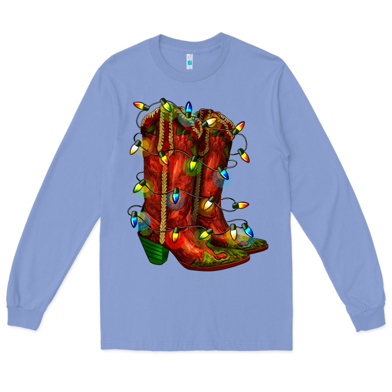 Christmas Western Boots With Lights Long Sleeve Tee by RanaPortraitStore | Teevron