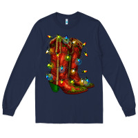 Navy christmas western boots with lights Long Sleeve Tee - RanaPortraitStore