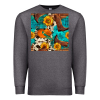 Charcoal Heather cowboy boots and hat seamless pattern Premium Sweatshirt - BundleAndBundleShop