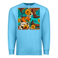 Ocean Blue cowboy boots and hat seamless pattern Premium Sweatshirt - BundleAndBundleShop
