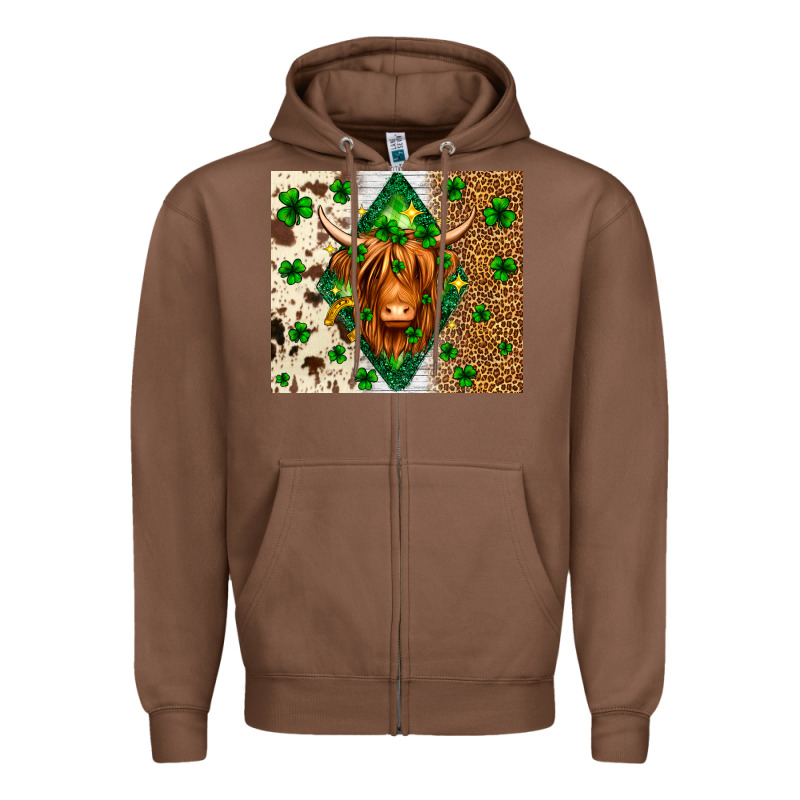 St. Patrick's Day Highland Cow Zipper Hoodie by Neo Western | Teevron