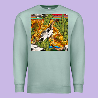 Western Bull Skull Seamless Pattern Premium Sweatshirt Designed By Bundleandbundleshop