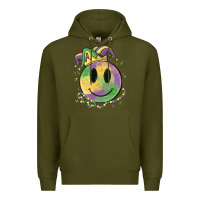Army Green smiley face mardi gras Premium Hoodie - MaliasSmallBusiness
