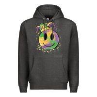 Charcoal Heather smiley face mardi gras Premium Hoodie - MaliasSmallBusiness