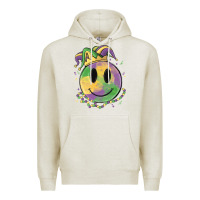 Oatmeal Heather smiley face mardi gras Premium Hoodie - MaliasSmallBusiness