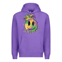 Purple smiley face mardi gras Premium Hoodie - MaliasSmallBusiness
