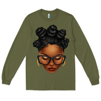 Army Green afro woman with bantu knots Long Sleeve Tee - texasbilliewilder