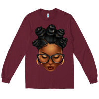 Burgundy afro woman with bantu knots Long Sleeve Tee - texasbilliewilder