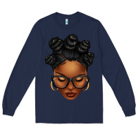 Navy afro woman with bantu knots Long Sleeve Tee - texasbilliewilder