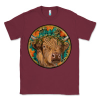 Burgundy fall highland cow round Classic Tee - RanaPortraitStore